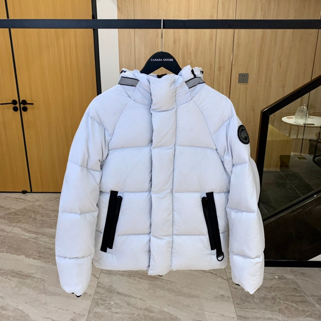 Canada Goose White Hooded Puffer Jacket with Black Badge