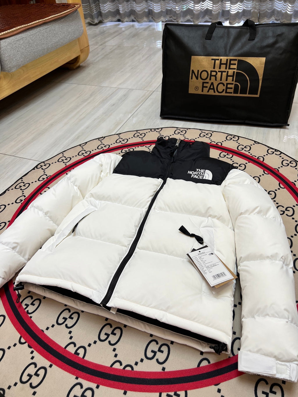 The North Face 1996 White & Black Stand-Collar Down Jacket