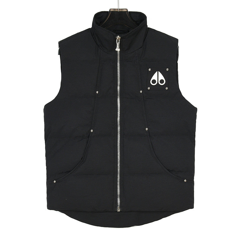 Moose Knuckles Black Stand-Collar Down Vest with Metal Logo