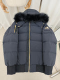 Moose Knuckles Navy Fur-Trim Hooded Puffer Bomber Jacket