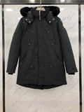 Moose Knuckles Men's Black Fur-Trim Hooded Long Parka