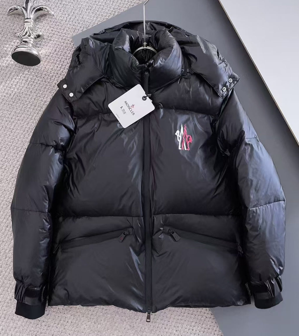 Moncler Matt Black Hooded Stand-Collar Down Puffer Jacket