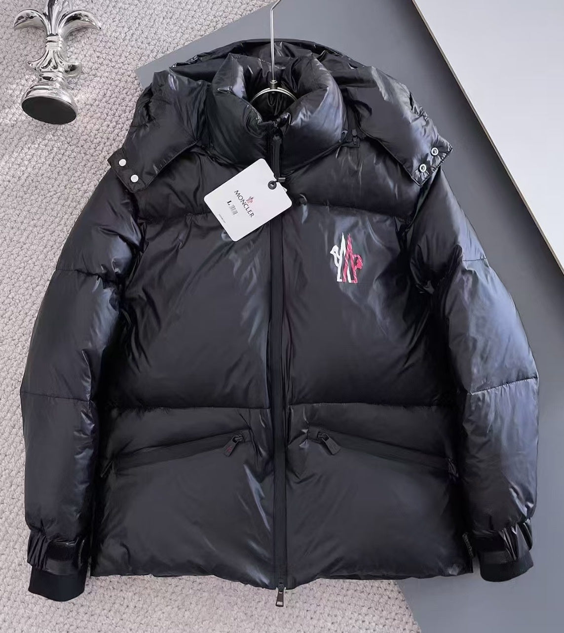 Moncler Matt Black Hooded Stand-Collar Down Puffer Jacket