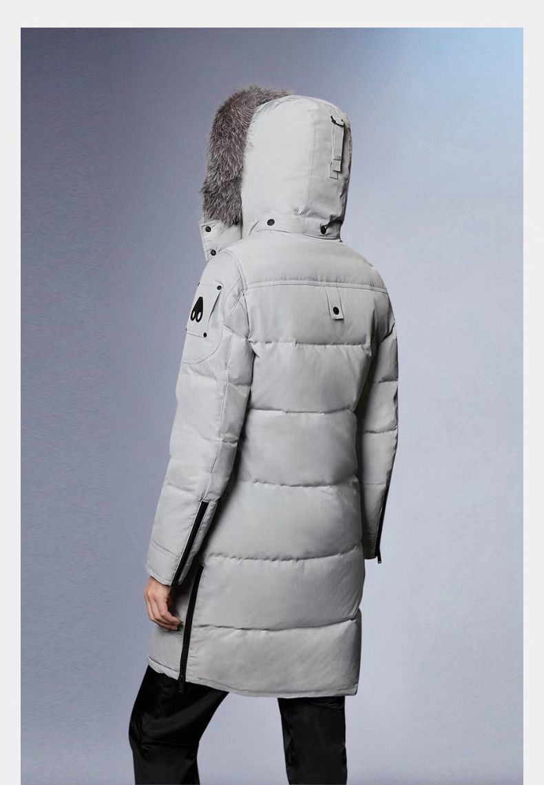 Moose Knuckles Light Gray Fur-Trim Hooded Long Parka