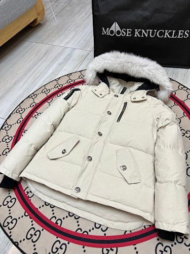 Moose Knuckles Men's Cream Fur-Trim Hooded Parka