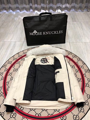 Moose Knuckles Men's Cream Fur-Trim Hooded Parka