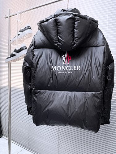Moncler Matt Black Hooded Stand-Collar Down Puffer Jacket