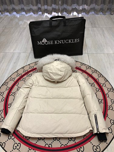 Moose Knuckles Men's Cream Fur-Trim Hooded Parka