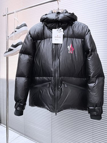 Moncler Matt Black Hooded Stand-Collar Down Puffer Jacket