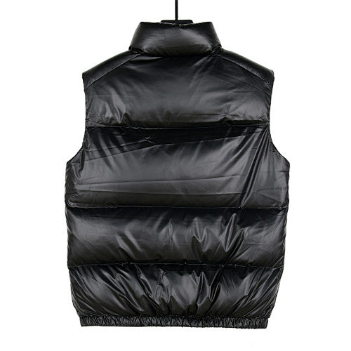 Prada Black Glossy Stand-Collar Puffer Vest with Oversized Pockets