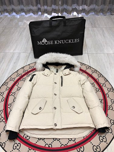 Moose Knuckles Men's Cream Fur-Trim Hooded Parka