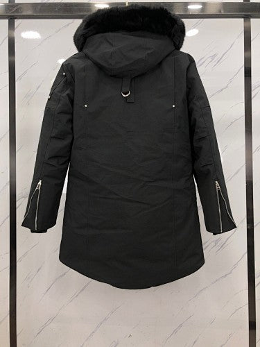 Moose Knuckles Men's Black Fur-Trim Hooded Long Parka