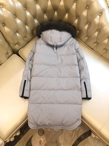 Moose Knuckles Light Gray Fur-Trim Hooded Long Parka