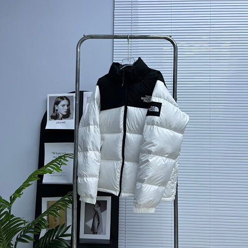 The North Face White & Black Wide-Quilted Puffer Jacket