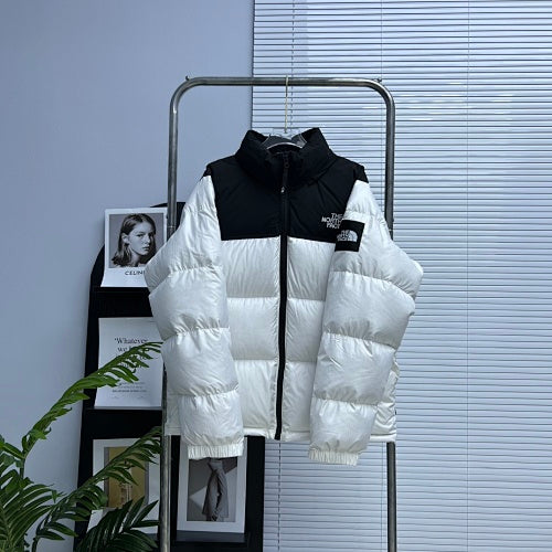 The North Face White & Black Wide-Quilted Puffer Jacket