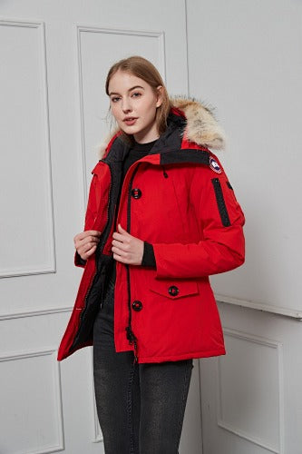 Canada Goose Women's Red Fur-Trim Hooded Parka