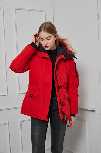 Canada Goose Women's Red Fur-Trim Hooded Parka