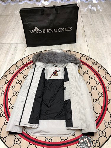 Moose Knuckles Women's Light Gray Fur-Trim Hooded Parka