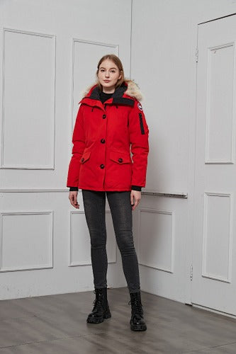 Canada Goose Women's Red Fur-Trim Hooded Parka