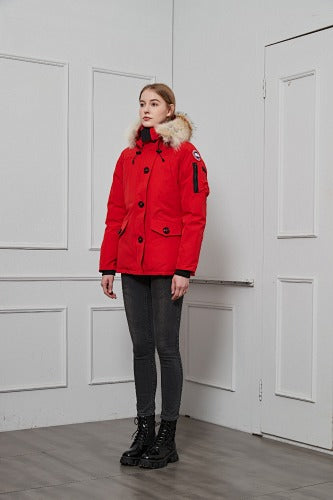 Canada Goose Women's Red Fur-Trim Hooded Parka