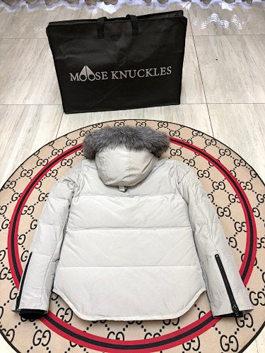 Moose Knuckles Women's Light Gray Fur-Trim Hooded Parka