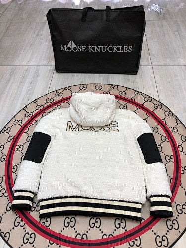 Moose Knuckles Cream Hooded Sherpa Fleece Jacket