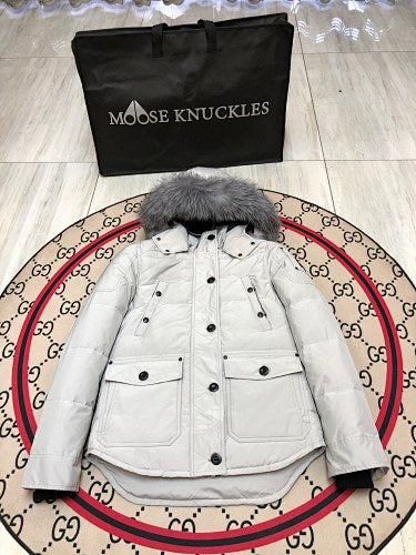 Moose Knuckles Women's Light Gray Fur-Trim Hooded Parka