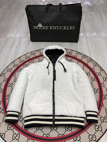 Moose Knuckles Cream Hooded Sherpa Fleece Jacket