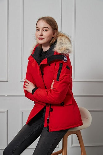 Canada Goose Women's Red Fur-Trim Hooded Parka