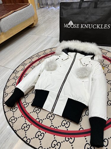 Moose Knuckles Women's White Fur-Trim Hooded Bomber Jacket