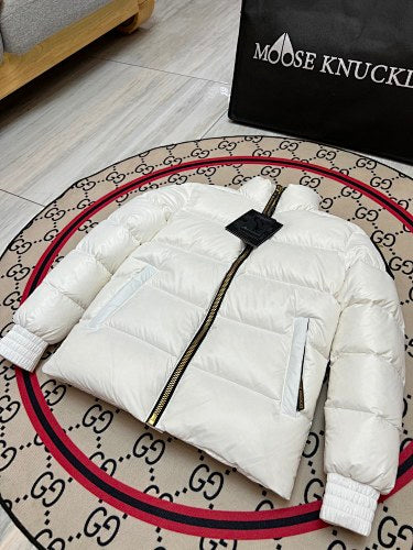 Moose Knuckles White Unisex Stand-Collar Puffer Jacket