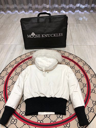 Moose Knuckles Women's White Fur-Trim Hooded Bomber Jacket
