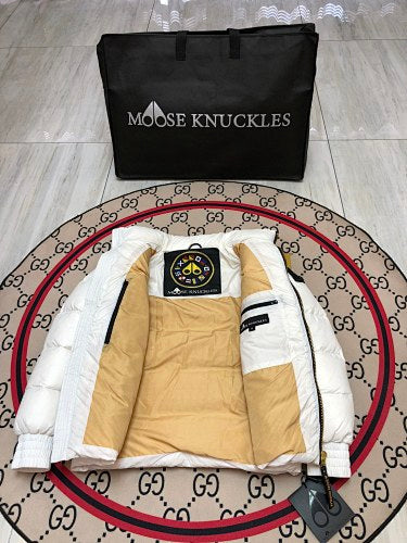 Moose Knuckles White Unisex Stand-Collar Puffer Jacket