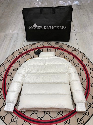 Moose Knuckles White Unisex Stand-Collar Puffer Jacket
