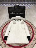 Moose Knuckles Women's White Fur-Trim Hooded Long Parka