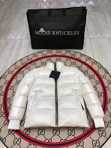Moose Knuckles White Unisex Stand-Collar Puffer Jacket