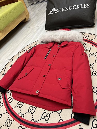 Moose Knuckles Women's Red Fur-Trim Hooded Parka