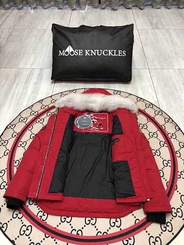 Moose Knuckles Women's Red Fur-Trim Hooded Parka