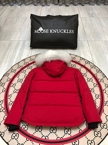 Moose Knuckles Women's Red Fur-Trim Hooded Parka