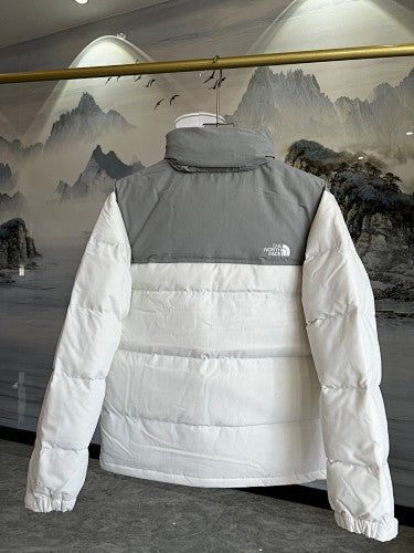 The North Face White & Gray Stand-Collar Puffer Jacket