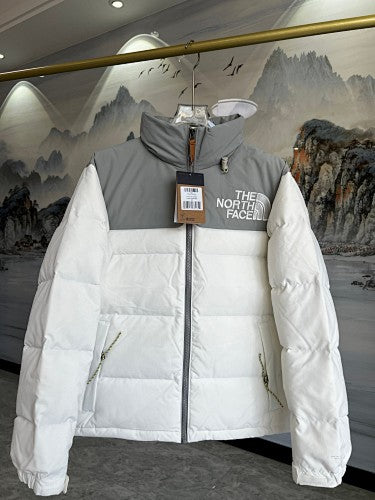 The North Face White & Gray Stand-Collar Puffer Jacket