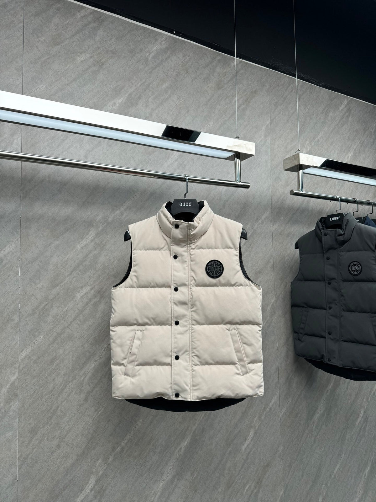 Canada Goose Cream Quilted Vest with Black Logo Patch