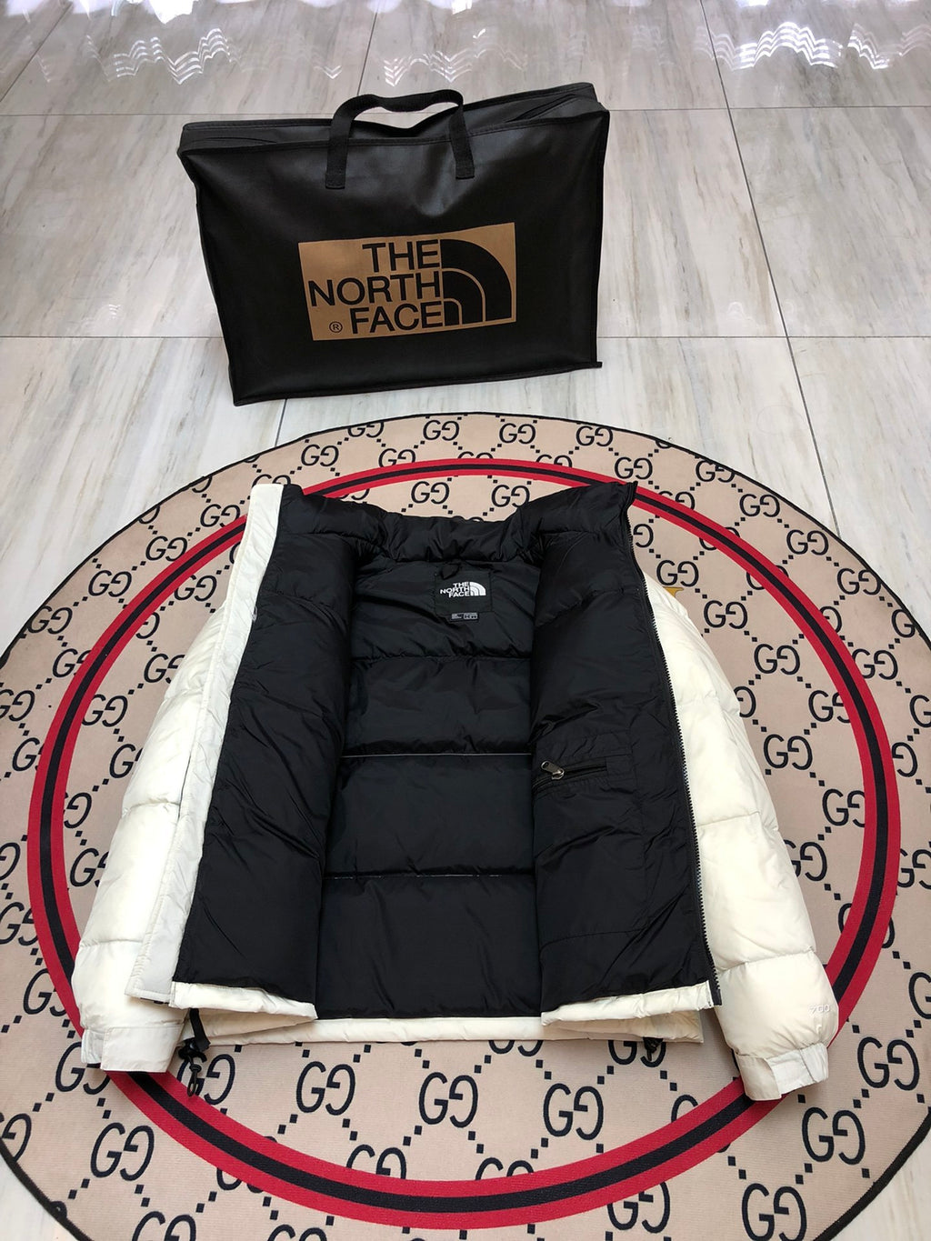 The North Face 1996 White & Black Stand-Collar Down Jacket
