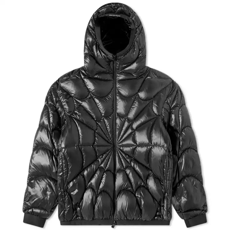 Moncler Violier Black Spiderweb-Quilted Hooded Down Jacket