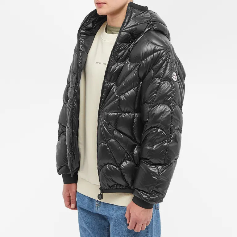 Moncler Violier Black Spiderweb-Quilted Hooded Down Jacket