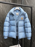 Moncler Light Blue Stand-Collar Puffer Jacket with Oversized Logo