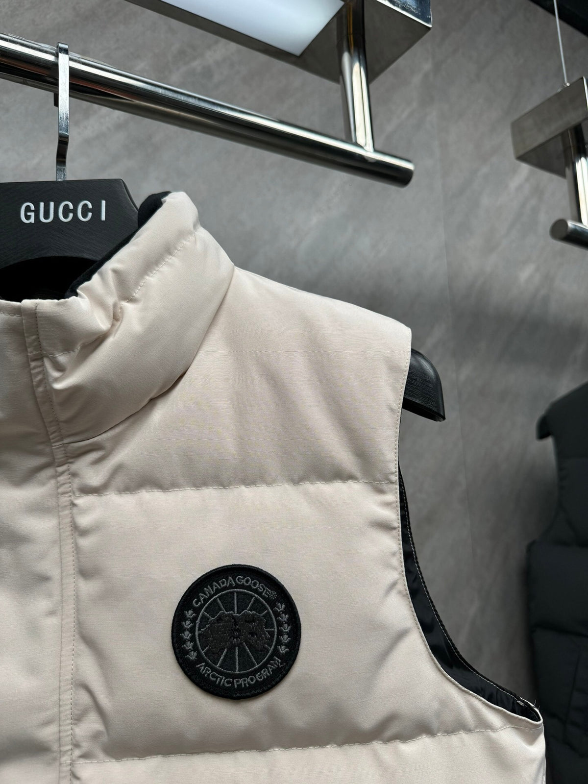 Canada Goose Cream Quilted Vest with Black Logo Patch