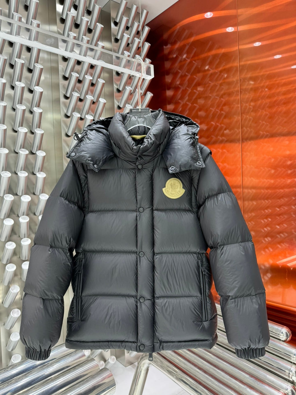 Moncler Black Convertible Puffer Jacket with Detachable Sleeves