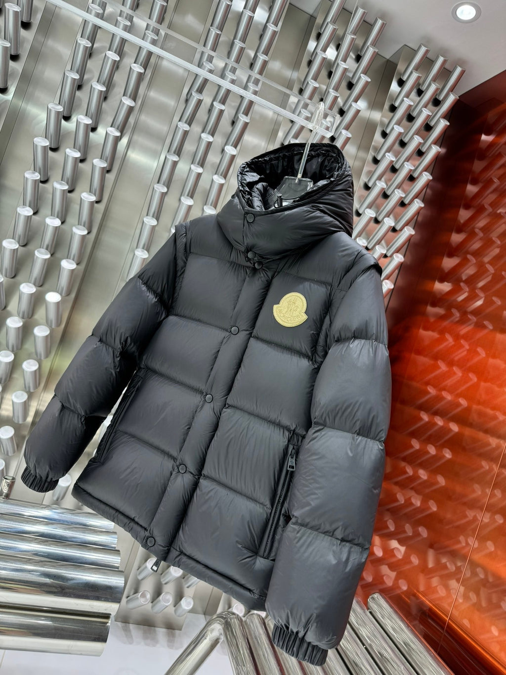 Moncler Black Convertible Puffer Jacket with Detachable Sleeves