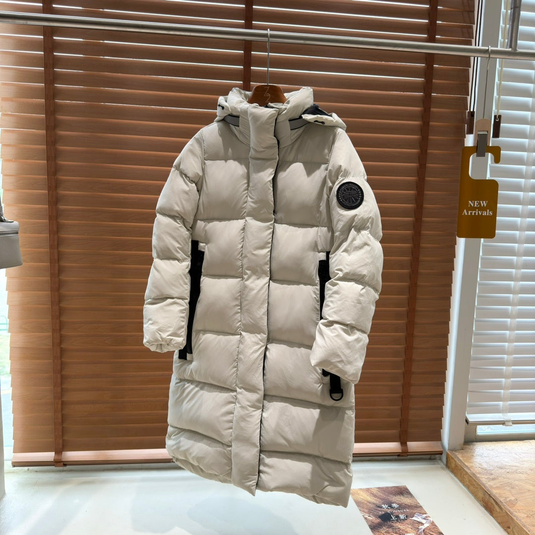 Canada Goose Women's Cream Long Hooded Puffer Coat